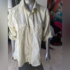 Mens Calvin Klein Shirt Cotton Button Down Long Sleeve Dress Shirt Yellow Sz M